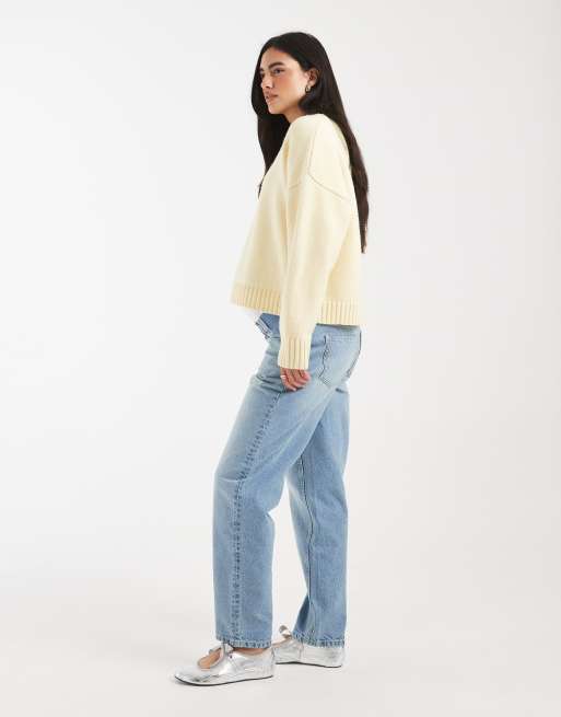 ASOS DESIGN Maternity - Ruimvallende mom jeans met hoge taille in middenblauw, 3 van 5
