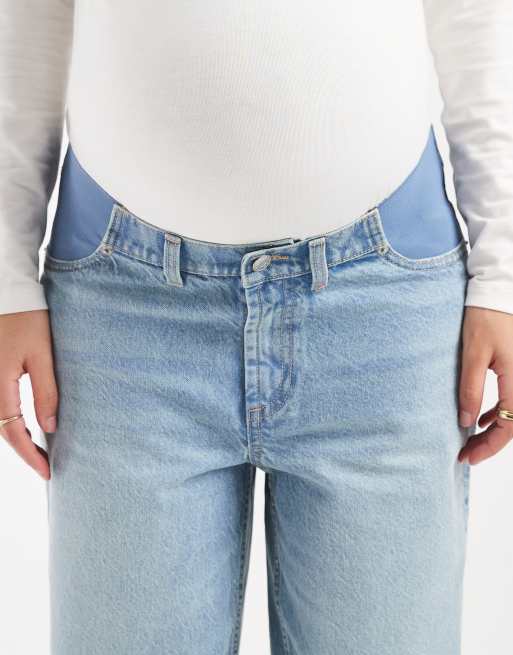 ASOS DESIGN Maternity - Ruimvallende mom jeans met hoge taille in middenblauw, 4 van 5