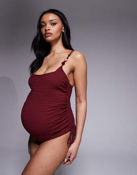 ASOS DESIGN Maternity - Ruth - Costume da bagno in resina bordeaux con scollo squadrato e allacciatura laterale arricciata - view 1