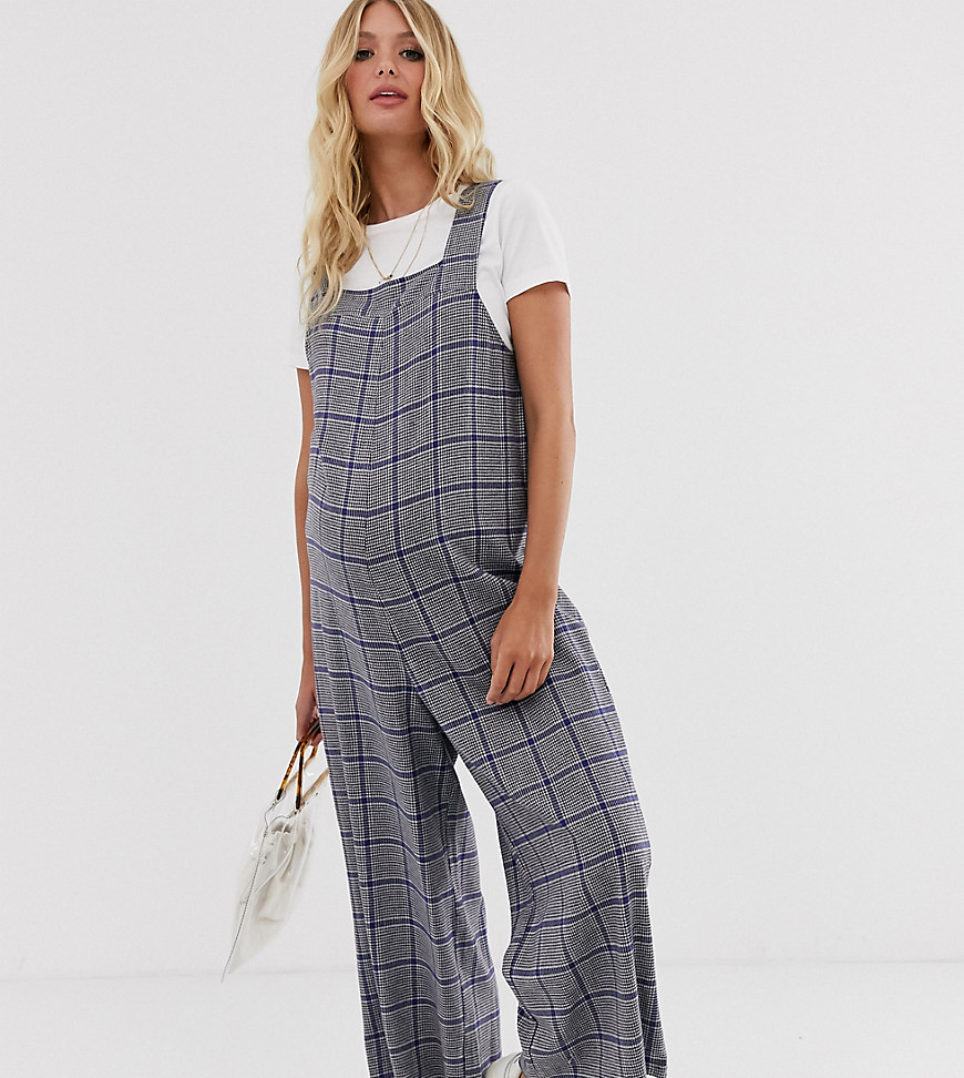 ASOS DESIGN – Maternity – Rutig minimalistisk jumpsuit-Flerfärgad