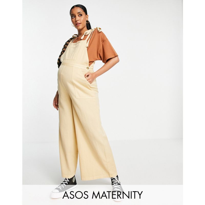 Donna Tute jumpsuit e corte DESIGN Maternity - Salopette con spalline allacciate testurizzata color pietra slavato