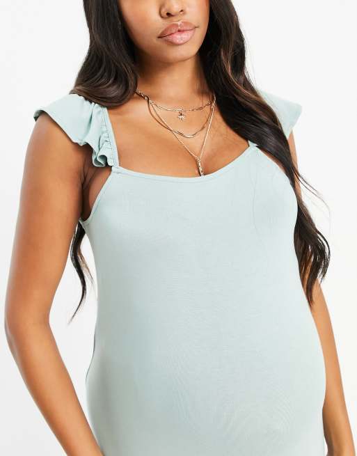 ASOS DESIGN Maternity - Salviegrøn maxi-sundressmed flæseærmer og blondeindsatser, 3 af 4