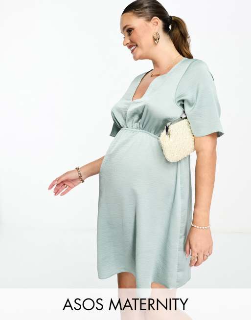 Mamalicious Maternity puff sleeve dress in gray