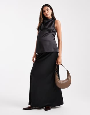 ASOS DESIGN Maternity satin bias cut maxi skirt-Black