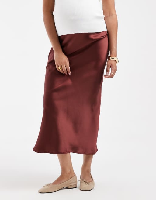 ASOS DESIGN Maternity satin bias maxinederdel i chokolade, 2 af 5