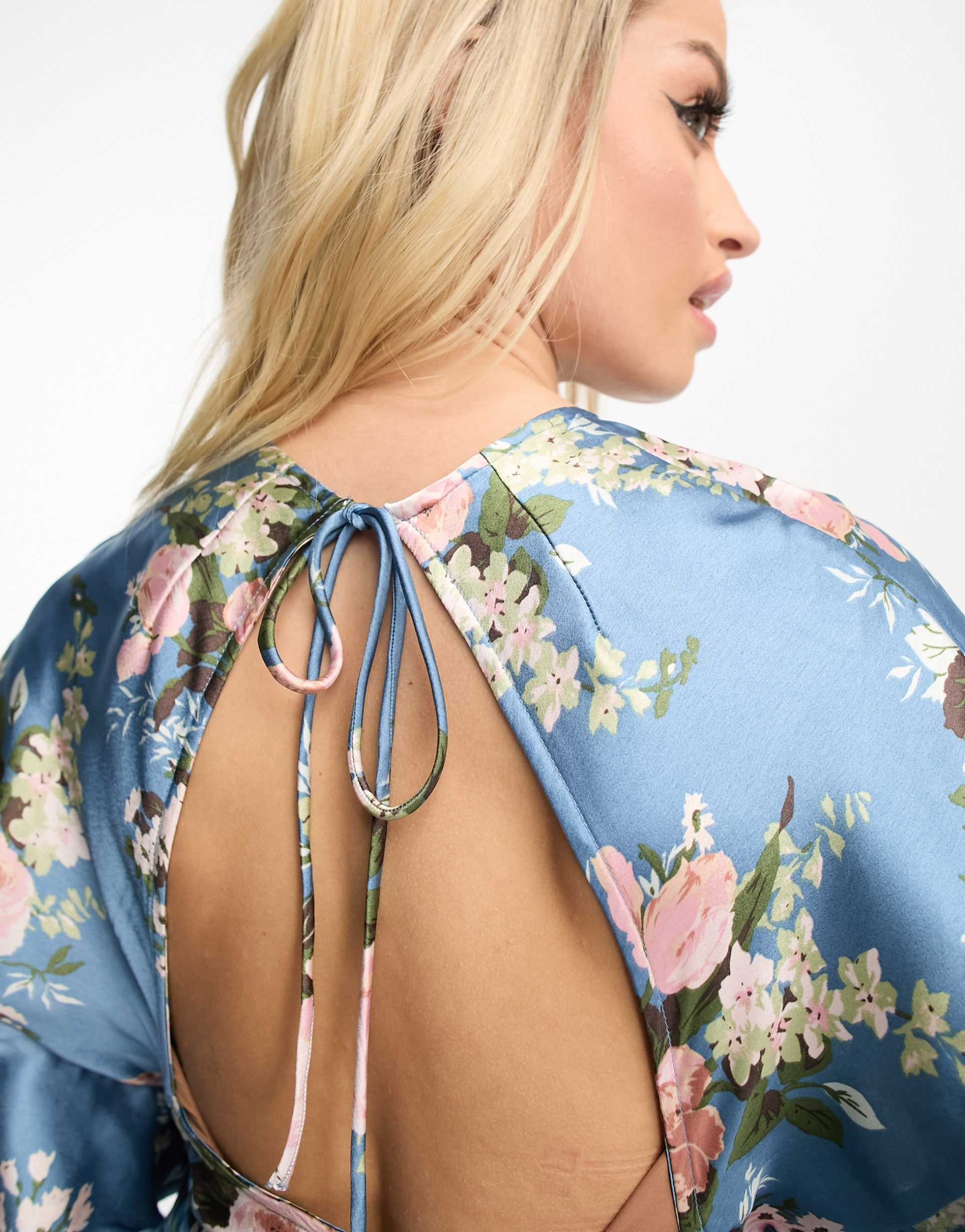 ASOS DESIGN Maternity satin midi dress with blouson bodice in vintage floral print view 3