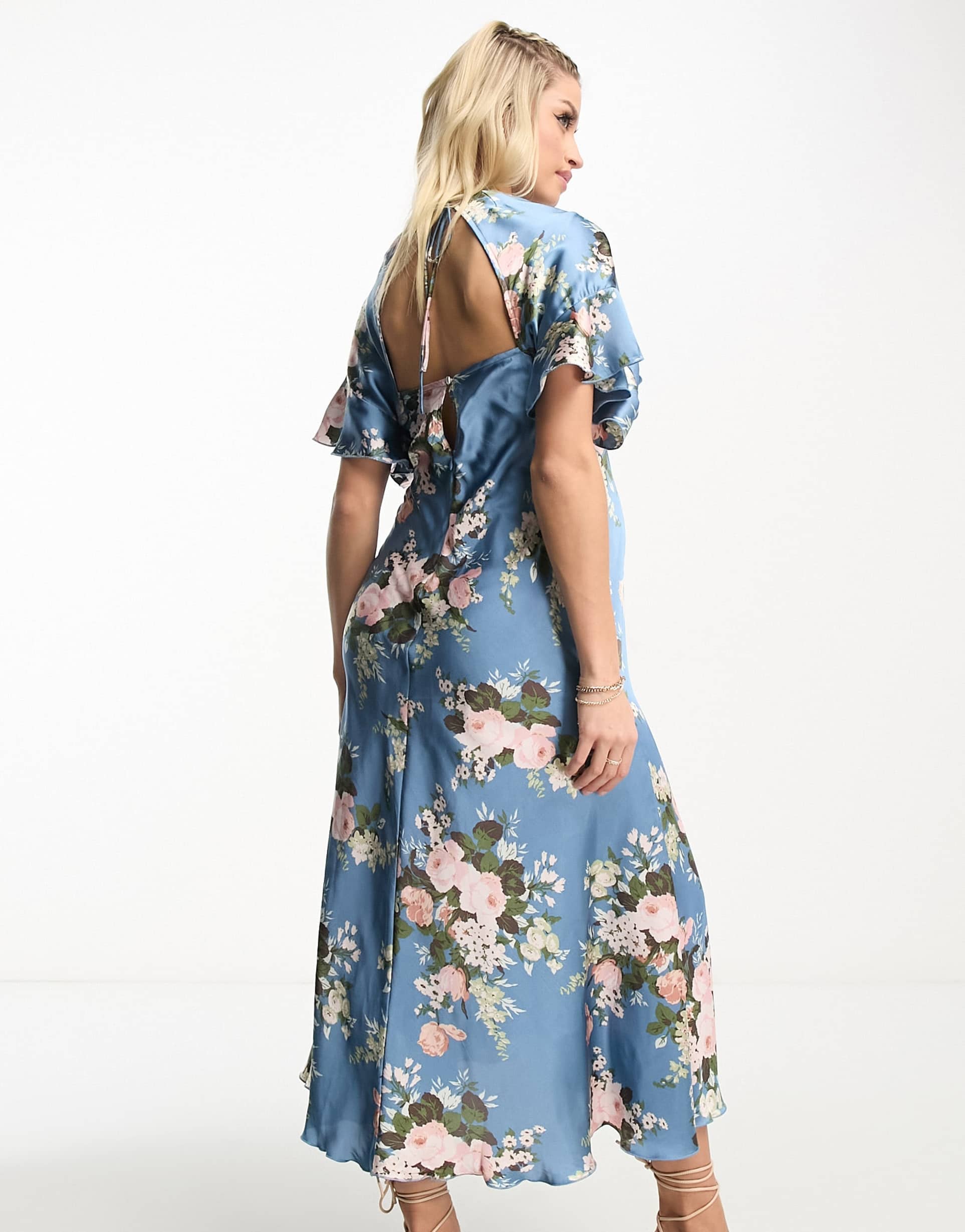 ASOS DESIGN Maternity satin midi dress with blouson bodice in vintage floral print