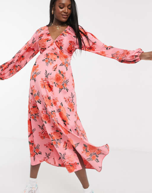 Asos pink 2025 floral midi dress