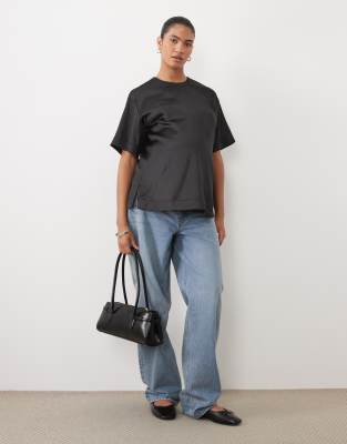 Asos Maternity Asos Design Maternity Satin Short Sleeve Top In Black