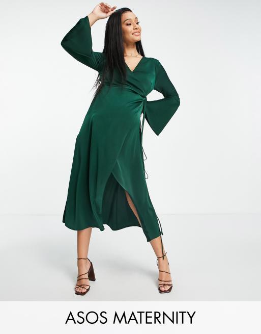 ASOS DESIGN Maternity satin wrap midi dress with flared cuff and