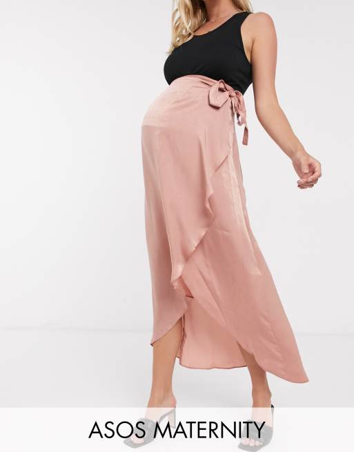 ASOS DESIGN Maternity satin wrap midi skirt in pink