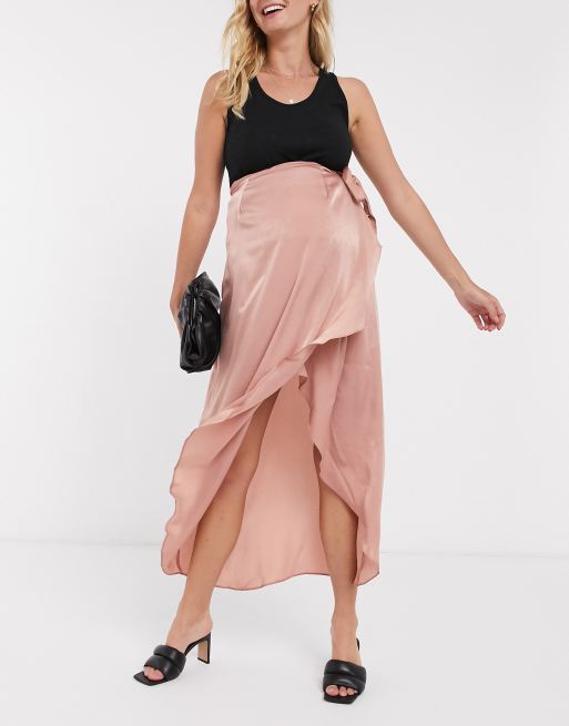 ASOS Maternity Over The Bump Midi Skirt in Satin with Splices