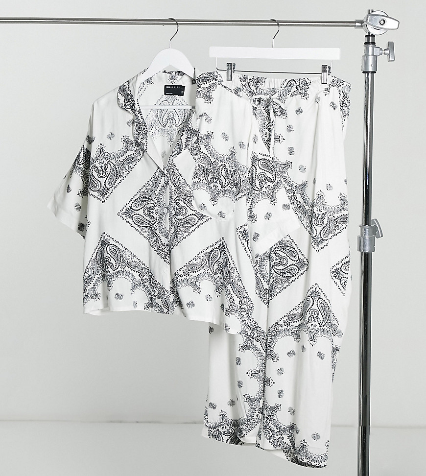 ASOS DESIGN Maternity scarf print short sleeve shirt & pant pajama set in white