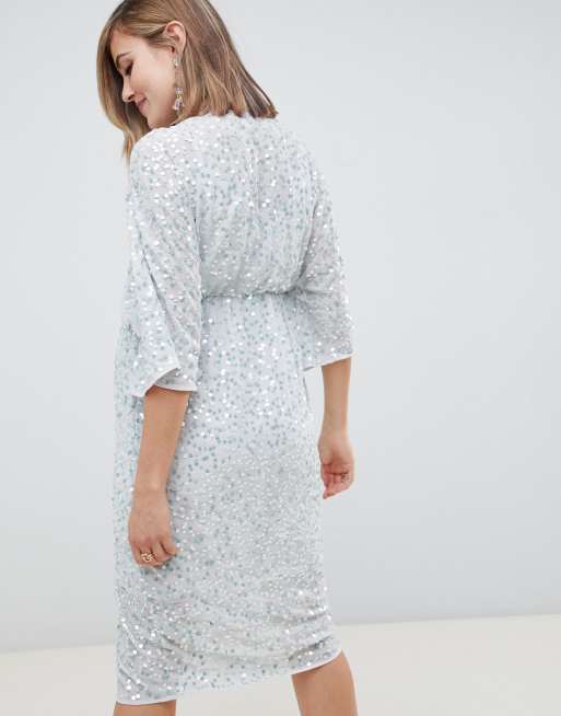 Asos design curve scatter sequin outlet knot front kimono midi dress