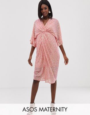 pink sequin maternity dress