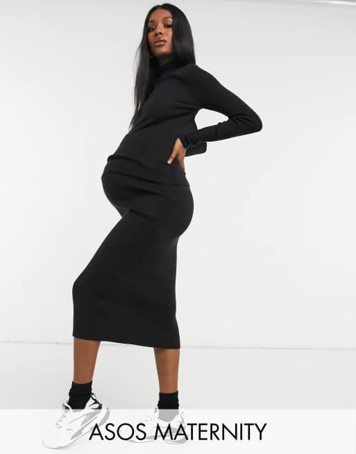 Asos Design Maternity Strickpullover Mit Ruckenausschnitt Und Rock In Schwarz Zweiteiler Asos