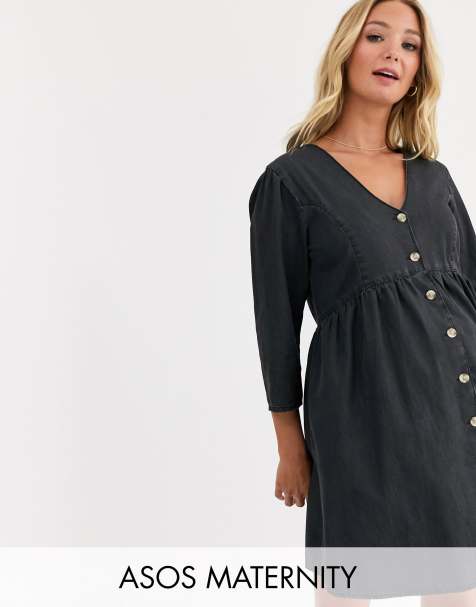 ASOS DESIGN Maternity – Schwarzes Freizeitkleid aus weichem Jeansstoff