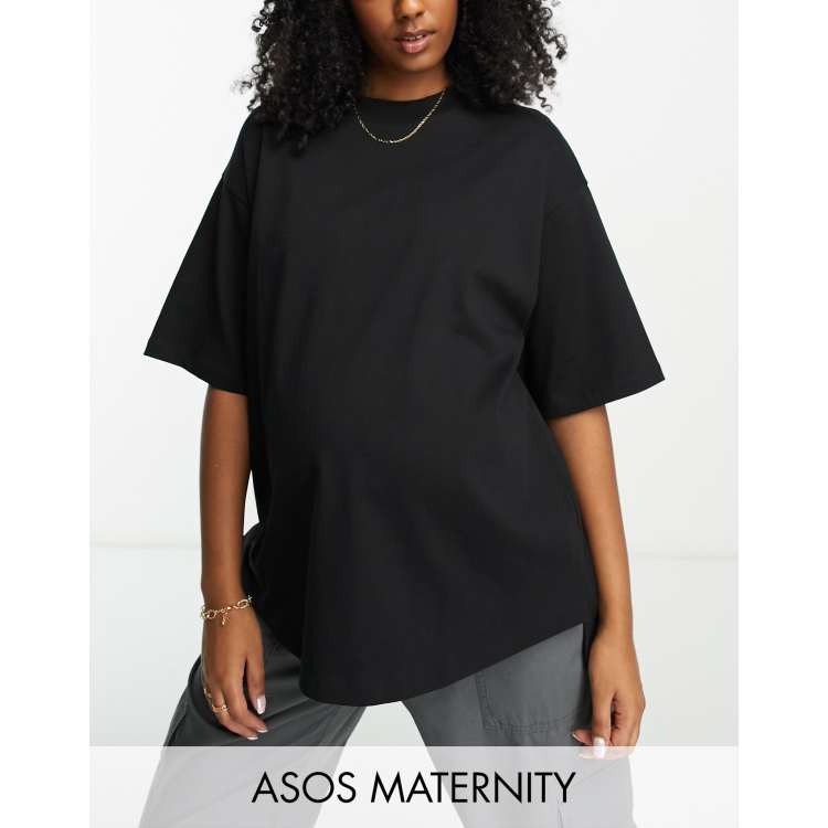 ASOS DESIGN Maternity Schweres T Shirt in Schwarz mit Oversize Passform und Seitenschlitzen ASOS