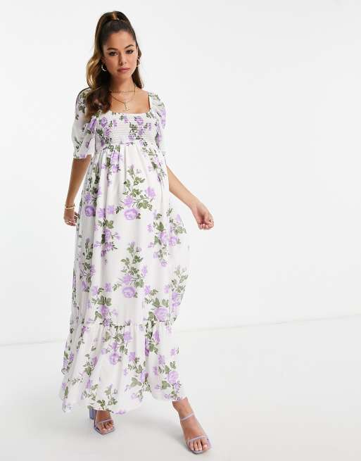 Lavender Floral Off the Shoulder Maxi Maternity Dress