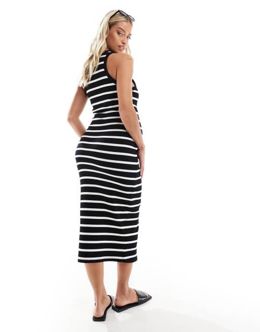 ASOS DESIGN Maternity scoop neck midi dress in black & thin white stripe