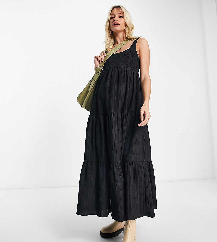Asos Maternity Asos Design Maternity Scoop Neck Shirred Maxi Sundress In Black