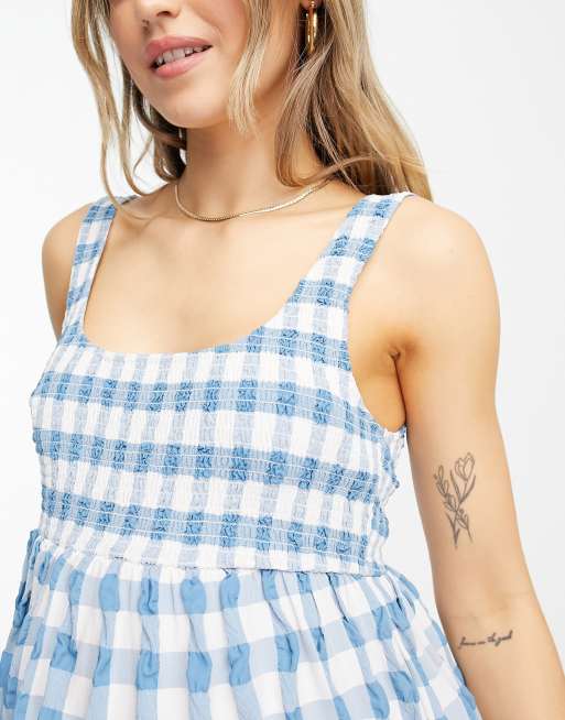 ASOS DESIGN Maternity scoop neck shirred maxi sundress in blue gingham
