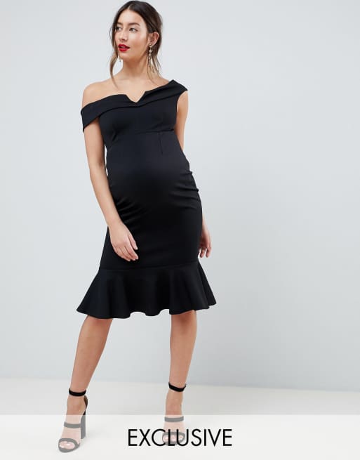 Asos black bardot clearance dress