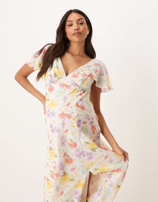 ASOS DESIGN Maternity seam detail midi tea dress in pastel floral print