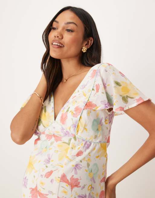 ASOS DESIGN Maternity seam detail midi tea dress in pastel floral print
