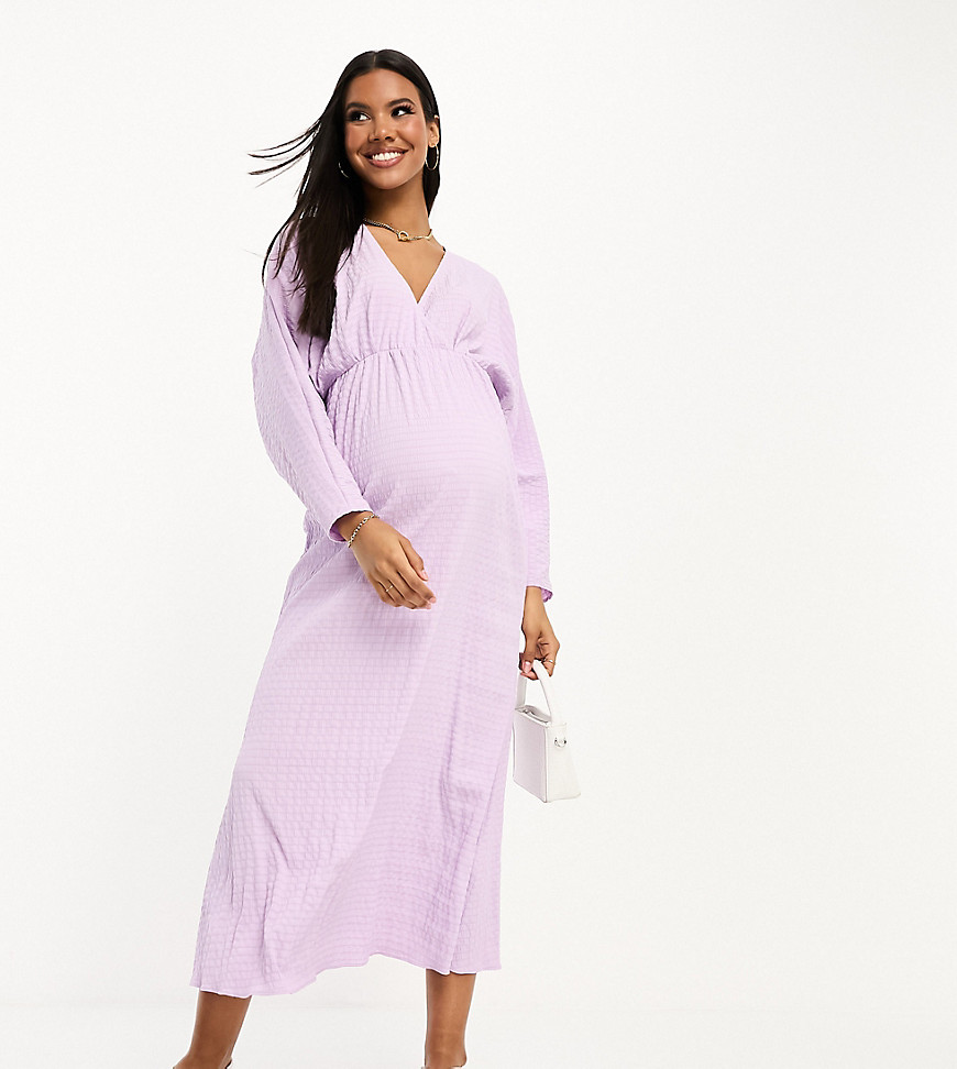 ASOS DESIGN Maternity seersucker wrap front batwing midaxi dress in lilac-Purple
