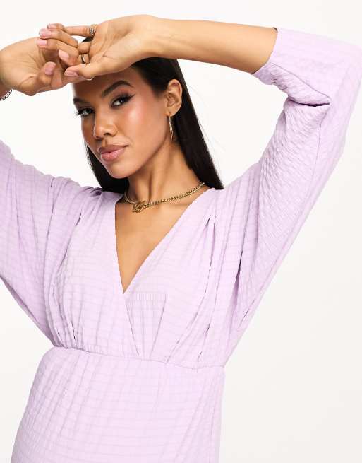 ASOS DESIGN Maternity seersucker wrap front batwing midaxi dress in lilac