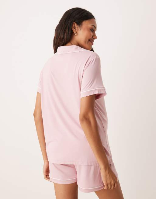 ASOS DESIGN Maternity - Set pigiama rosa polvere ultra morbido con camicia a maniche corte e pantaloncini, 2 di 4