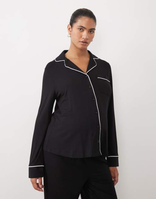 ASOS DESIGN Maternity set pigiama supersoft a maniche lunghe nero, 2 di 4