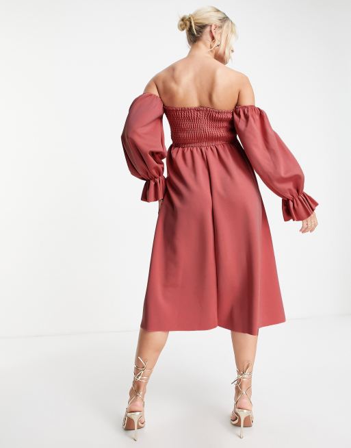 ASOS DESIGN Maternity shirred bust blouson sleeve midi dress in dark pink