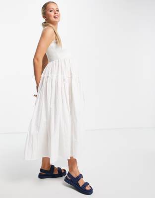 asos design cami midi sundress with raw edges