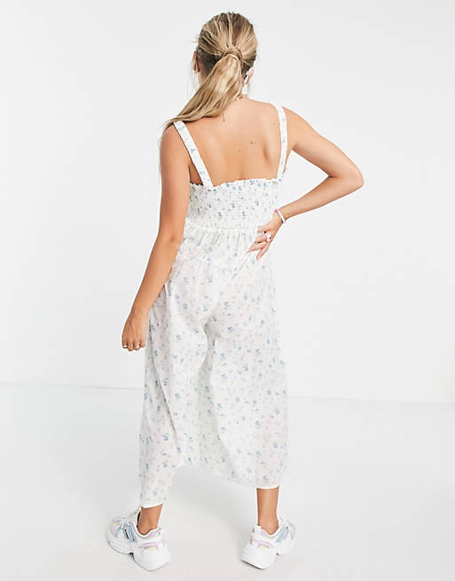 Women maternity shirred elastic back jumpsuit in meadow floral 