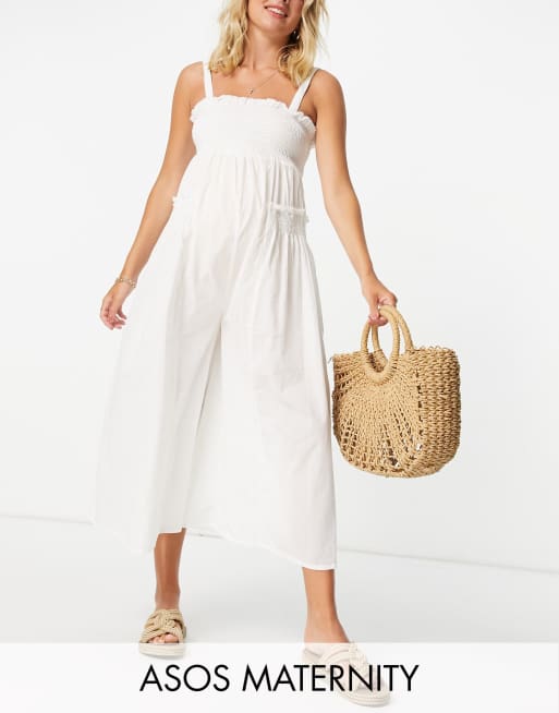 ASOS DESIGN maternity shirred elastic back jumpsuit in white ASOS