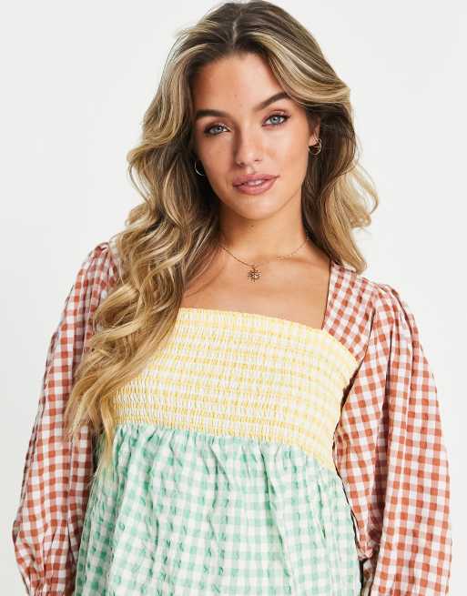 knee length dresses for ladies Monki seersucker smock midi dress in blue and white gingham – ASOS Sample  Sale