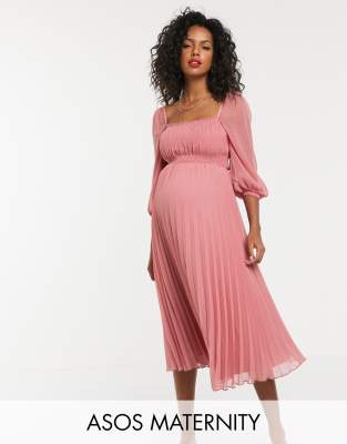 asos design shirred pleated midi dress