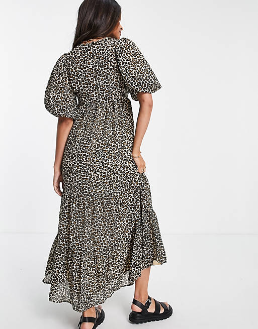 Women Maternity shirred tiered maxi dress in animal print 