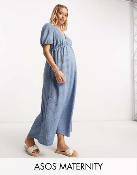 ASOS DESIGN Maternity soft denim seamed mini tea dress in washed