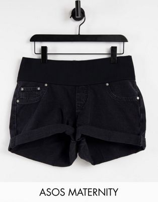 Shorts en jean DESIGN Maternity - Short mom large en jean à taille haute - Noir délavé