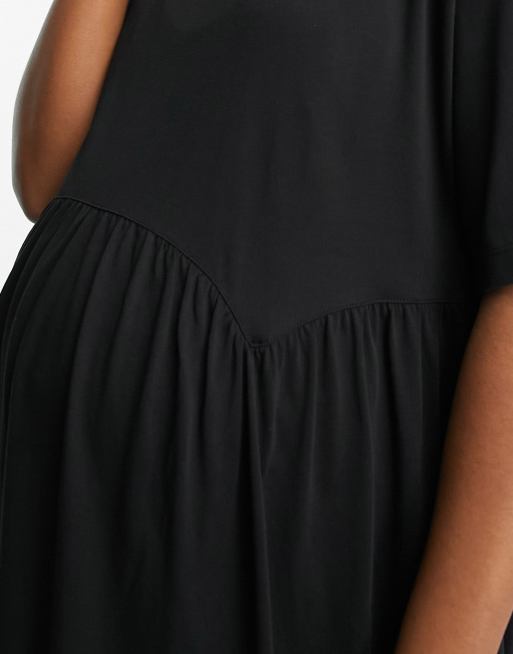 ASOS DESIGN Maternity short sleeve seam detail smock midi dress in black, 2 of 4