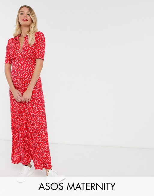 Asos red floral maxi sales dress