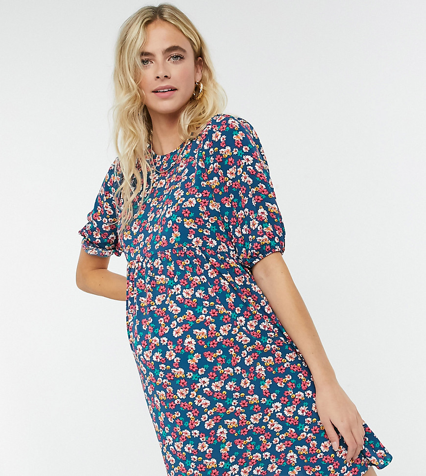 ASOS DESIGN Maternity short sleeve smock mini dress in floral print-Multi