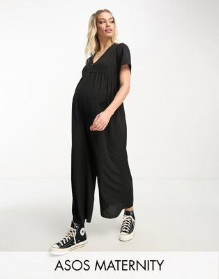 ASOS DESIGN Maternity short sleeve tea jumpsuit in black