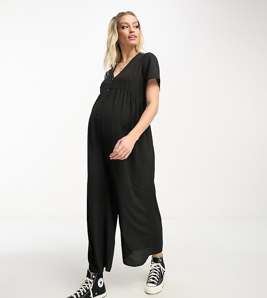 ASOS DESIGN Maternity short sleeve tea jumpsuit in black