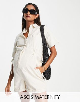 ASOS DESIGN Maternity short sleeve tie waist romper in stone - ASOS Price Checker
