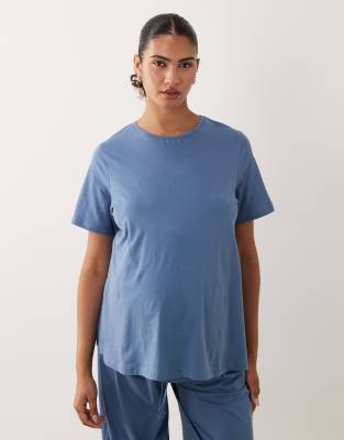 Asos Maternity Asos Design Maternity Side Split Pajama Tee In Blue