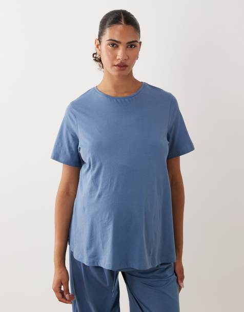 ASOS DESIGN Maternity side split pyjama tee in denim blue - view 1